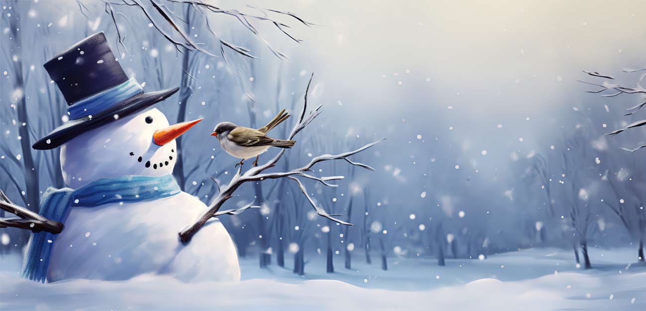 Schneemann mit Vogel