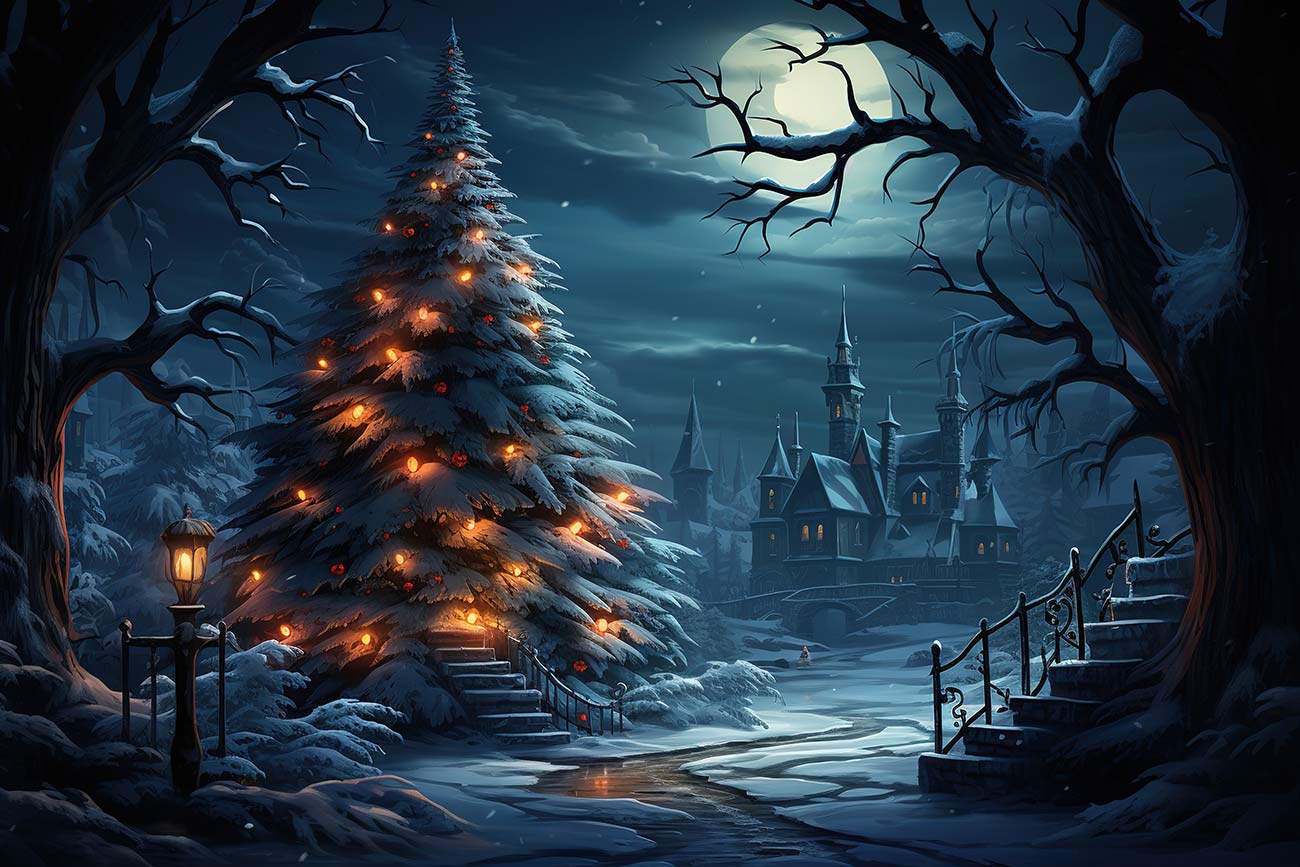 weihnachtsbaum schnee schloss